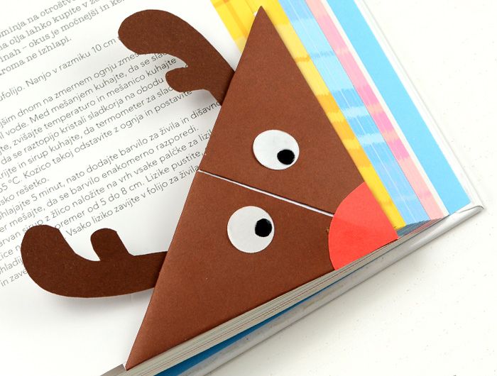 Закладка-оригами для книги: северный олень Рудольф